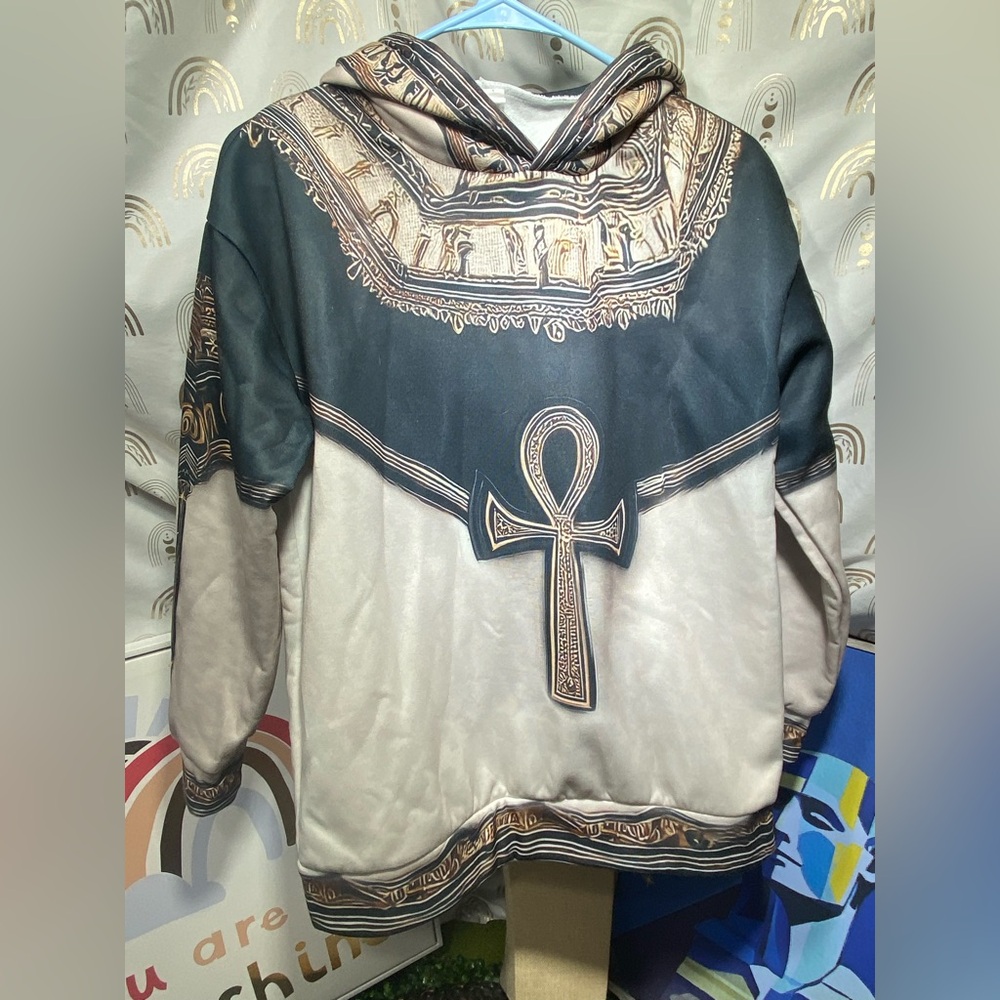 Ankh Symbol Hoodie in Black and Cream
